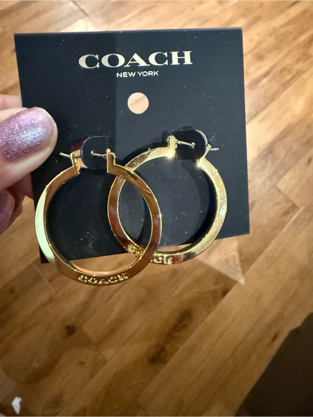 Coach Gold Hoop Earrings with Signature Accent